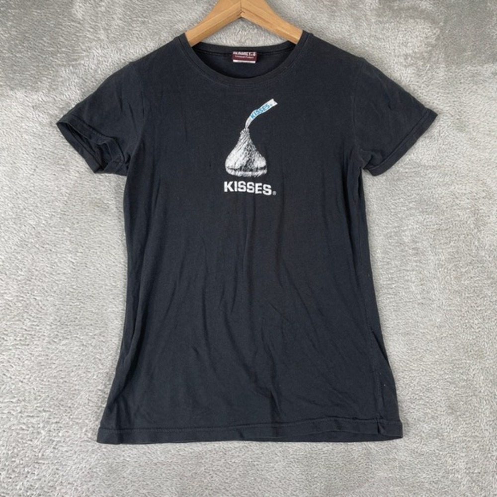 Vintage Hersheys‎ Kisses Shirt Womens Small Black Graphic Tee Y2K Candy Novelty
